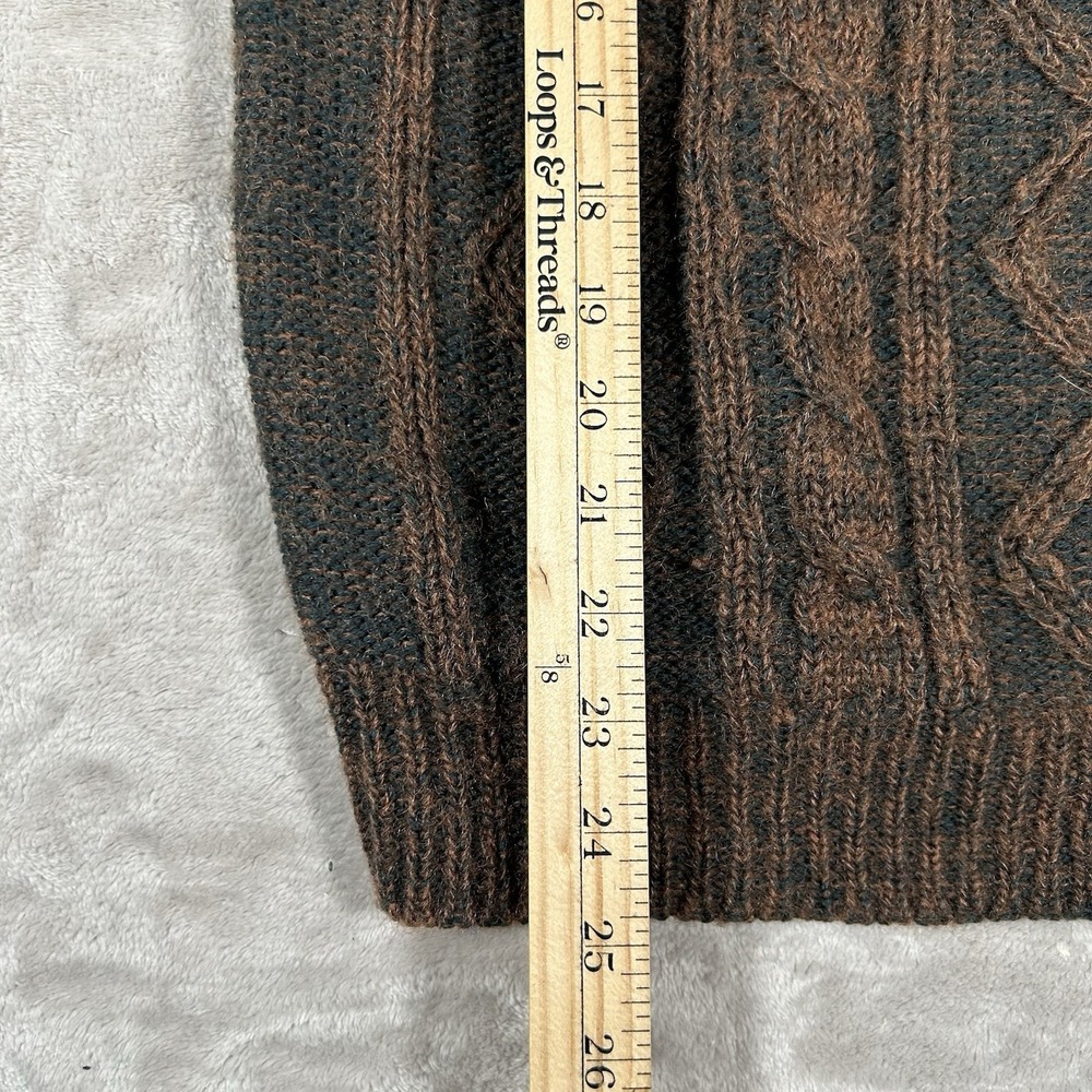 VTG Jordache Cable Knit Sweater Mens M Brown Mohair Wool Coogi-Style 3D Textured - Picture 12 of 15